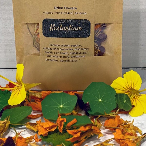 Organic Nasturtium Flowers Dried ~ 100% Premium, Home-grown, No GMO, No Pesticides, Hand-Picked, Air-Dried, Tea, Spice, Soapmaking, Crafts