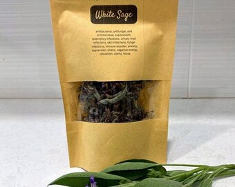 Organic White Sage (Green Sage) Dried Flowers, Home-grown, No GMO Pesticides, Hand-Picked Air-Dried, Tea, Spice, Soapmaking, Crafts Inactive