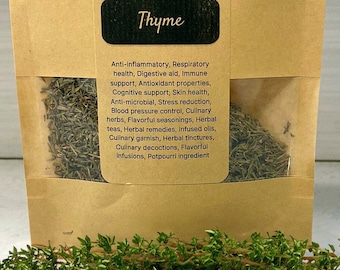 Organic Thyme Leaves Dried Cut, 100% Premium, Home-grown, No GMO, No Pesticides, Hand-Picked Air-Dried, Spice, Marinade, Sauce, Oil