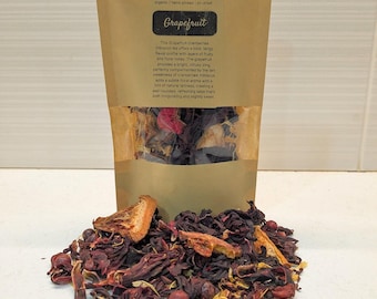 Organic Tea Grapefruit Cranberries Hibiscus Blend, Herbal Spice Natural Organic Handmade Cold and Hot Brew Drink Fruity Floral Earthy Flavor