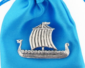 Viking Longship Pewter Pin Badge