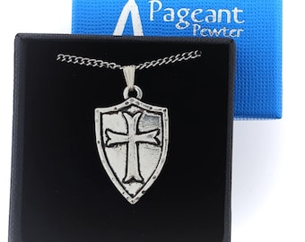 Pingente de prata e estanho com escudo dos Cavaleiros Templários