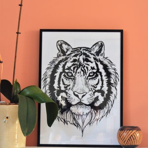 Tiger line art ink drawing print
