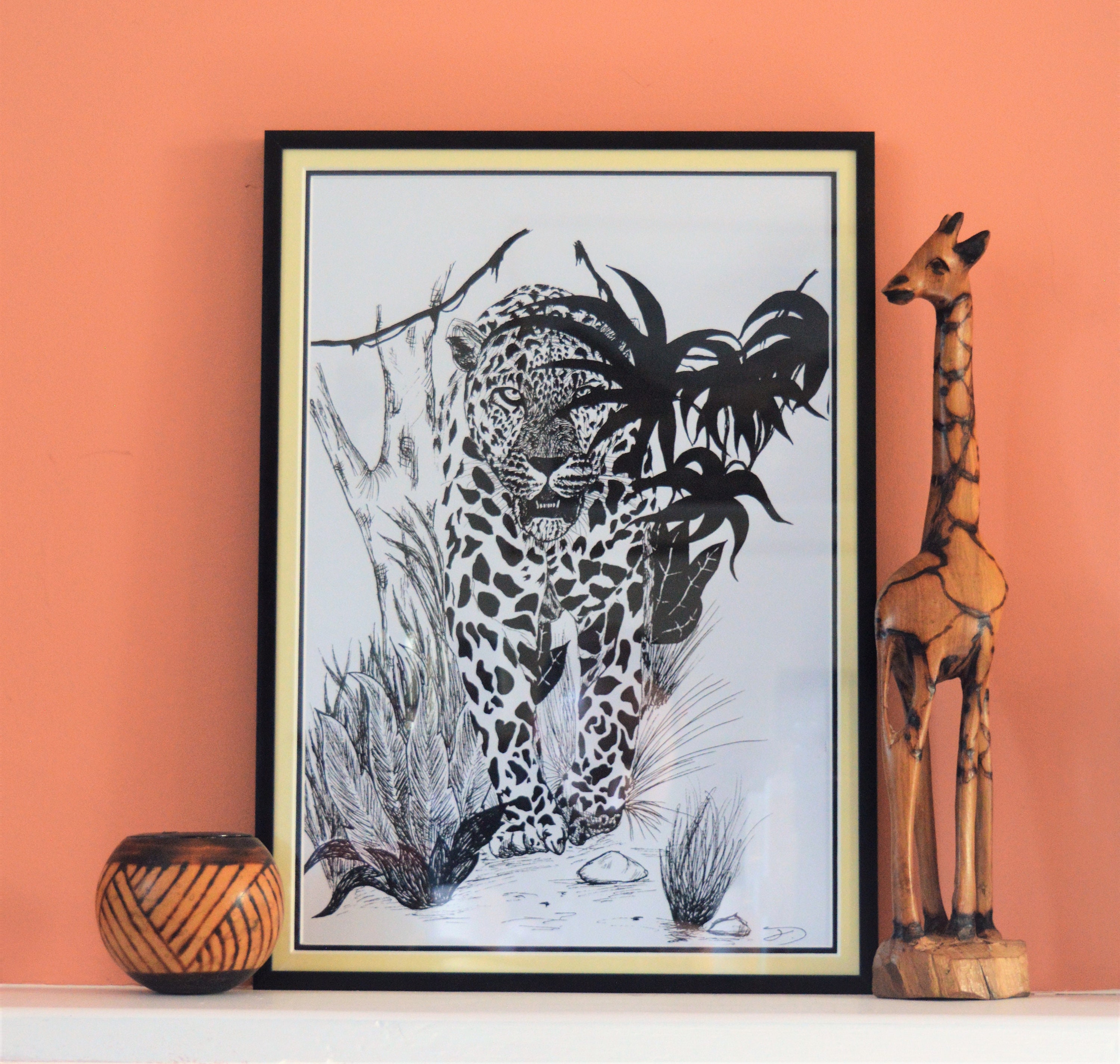 Leopard Ink Line Art Print - Etsy