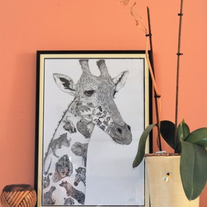 Giraffe collage pointillism art print