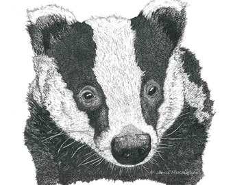 Dachs Pointillismus Tusche Zeichnung Kunstdruck