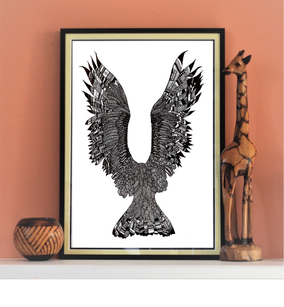 Abstract Ink Bird in Flight Zentangle Pattern Art Print - Etsy