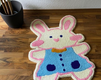 Süßer Hase im Kleid Teppich, Hase Teppich, creme weißer Teppich, Cartoon Flauschige Teppiche, Kinder Schlafzimmer Bodenmatte, Wohnkultur, Geschenk für sie