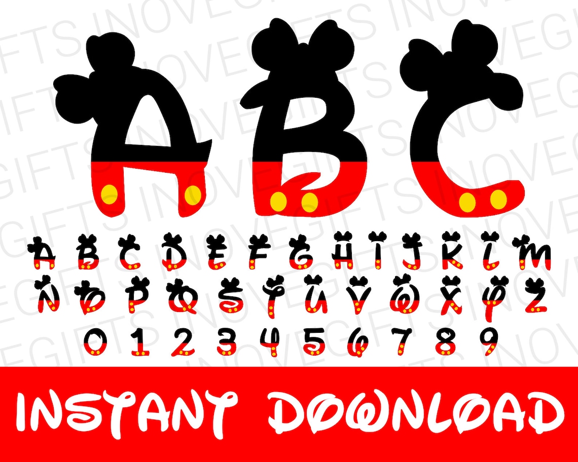 Disney Font Letters Numbers Ttf Svg And Png Mickey Abc T Etsy My