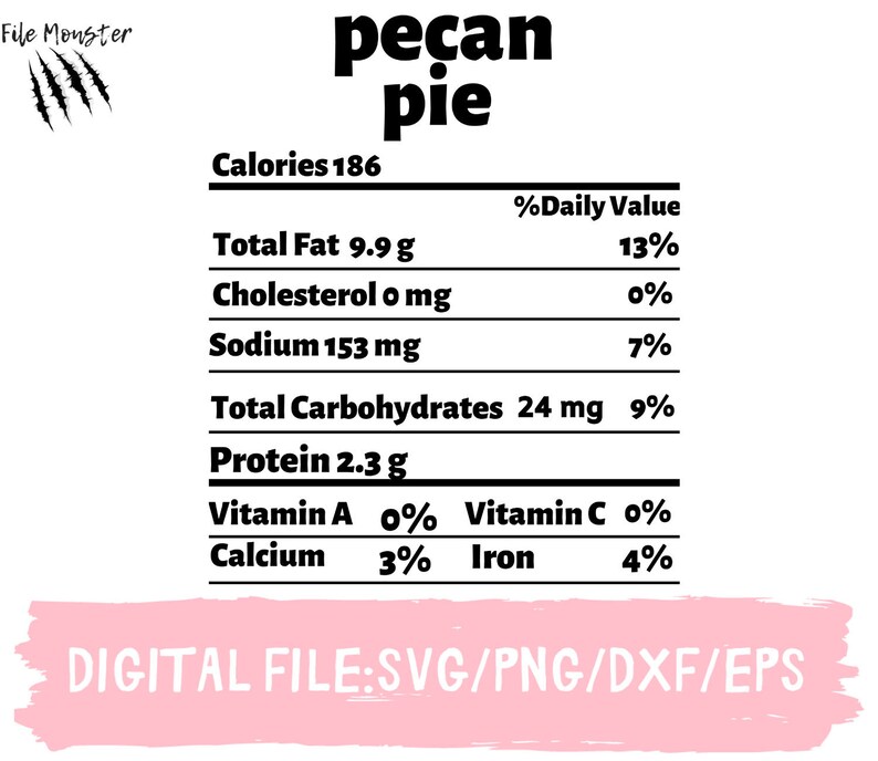 Pecan Pie Svg Thanksgiving Svg Pecan Pie Nutrition Facts Etsy