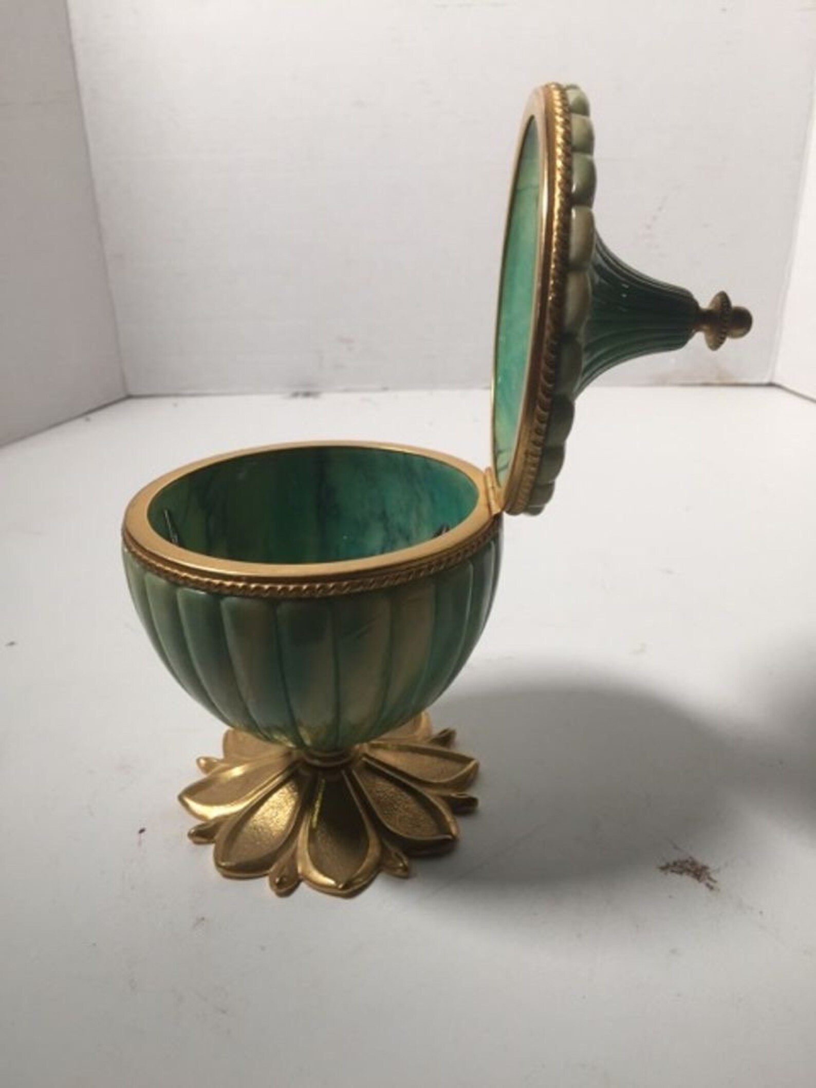 Green and gold candy dish with hinged lid Etsy
