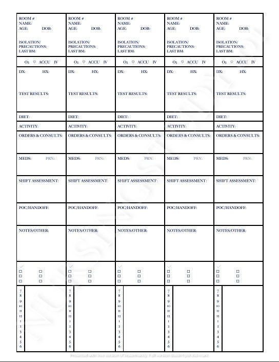 Printable Nurse Brain Sheet 5 Patients