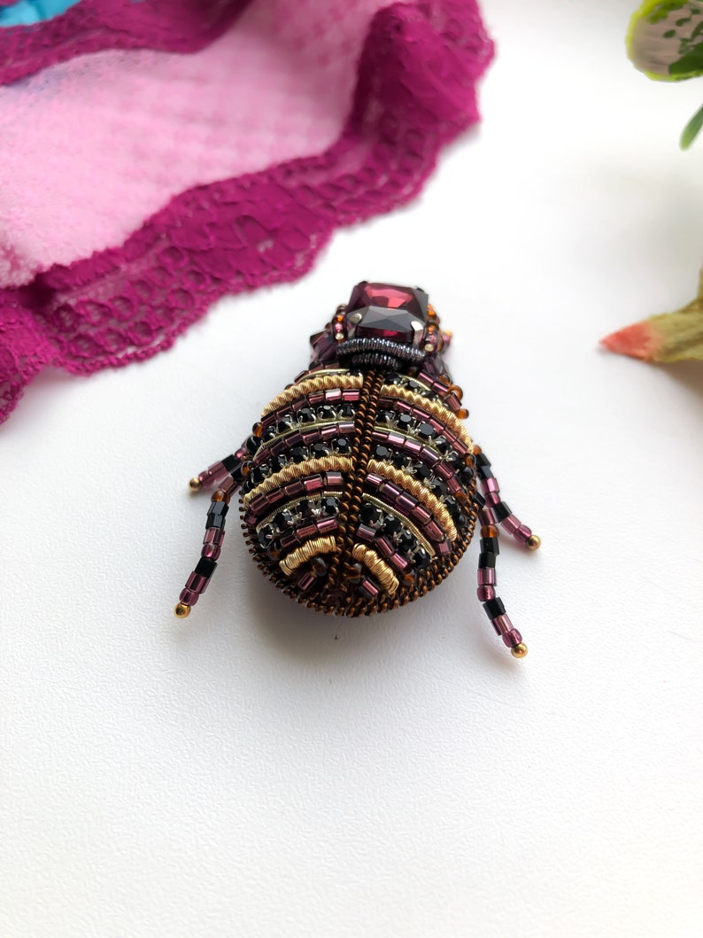 Insect Pin Bug Brooch Scarab Brooch Dung Beetle Brooch Bug Jewelry Beaded insect Insect Brooch Cockroach Brooch Embroidered Insect