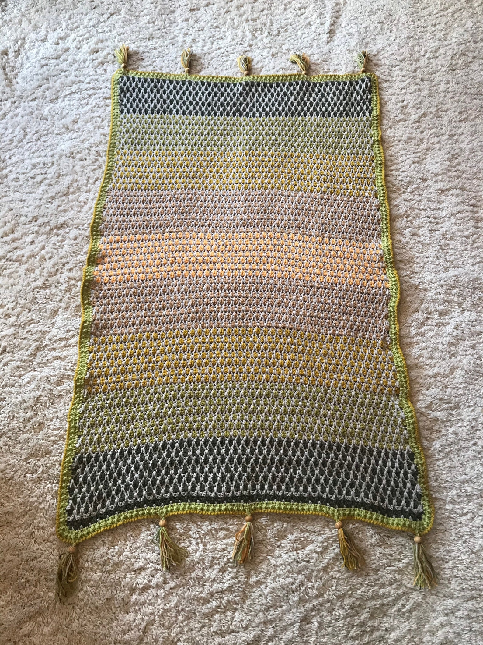 Moroccan Tile Crocheted Blanket in Greens and Golds with Etsy