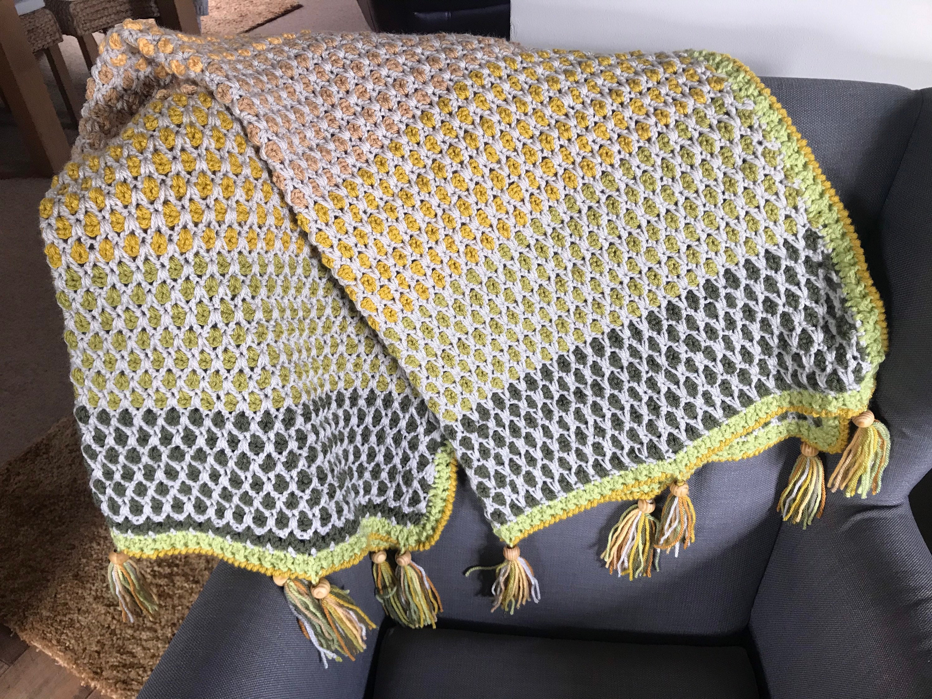 Moroccan Tile Crocheted Blanket in Greens and Golds with Etsy