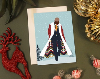 Black Mr Claus Christmas card,  Festive Season, Handsome, Diverse cards, Merry Christmas, Black Love, African Print, Sanaa Giftshop