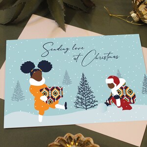 Inviare amore a Natale, Bambini neri che giocano nella neve, Buon Natale, Periodo festivo, Biglietti neri, Biglietti diversi
