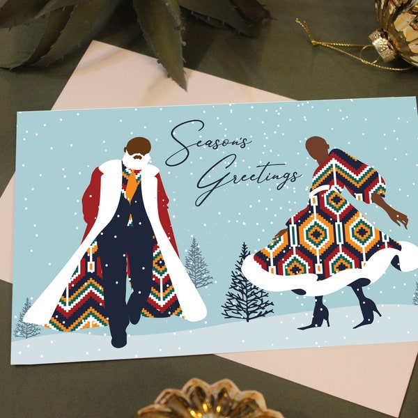 Season's Greetings, Black couple Christmas card, Festive Season, Diverse cards, Merry Christmas, Black Love, African Print