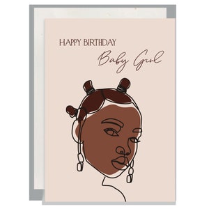 Tarjeta de felicitación de feliz cumpleaños para niña, magia de niña negra, excelencia negra, peinados negros, cumpleañera, regalo para ella, hija