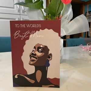 Tarjeta de felicitación del Día de la Madre, Mamá, Abuela, Para la mejor mamá del mundo, Tarjeta del Día de la Madre Negra, Tarjeta diversa, Bonita y moderna.