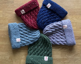 Hand Knitted Cable Aran Hat in colours