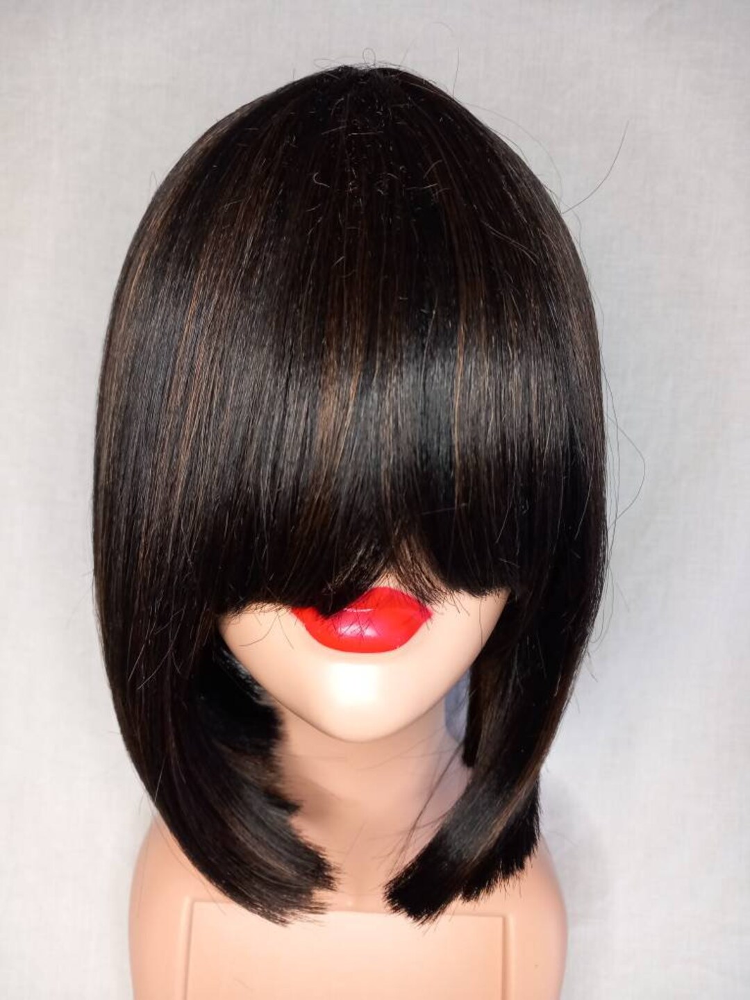 Short Skull Cap Wig With Fringe Etsy