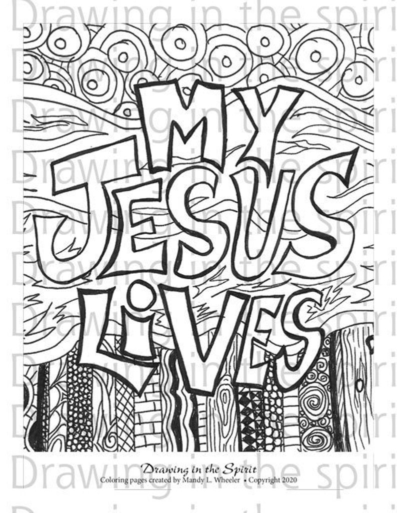 Print at Home Coloring Pages My Jesus Lives Six 8.5x11 Bible Verse Coloring Pages Christian Scripture Quote image 1