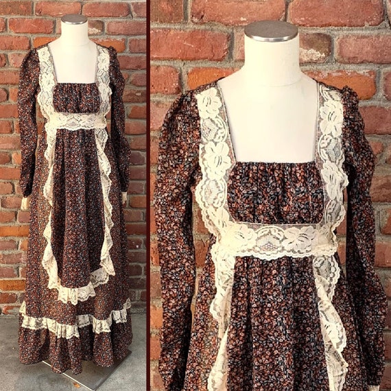 1970s Gunne Sax BLACK LABEL Brown Prairie Dress -