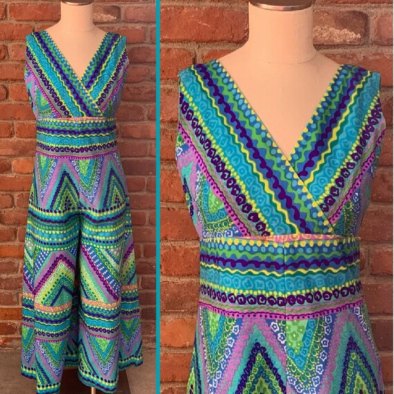 1970s Mod Print Vintage Culottes Jumpsuit