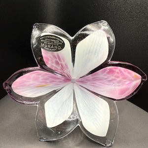Handblown Murano Glass Flower: Pink, Purple & White - Made in Italy