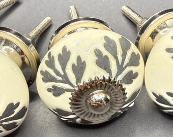 Hand Painted Ceramic Knob Set: Floral Cabinet Hardware