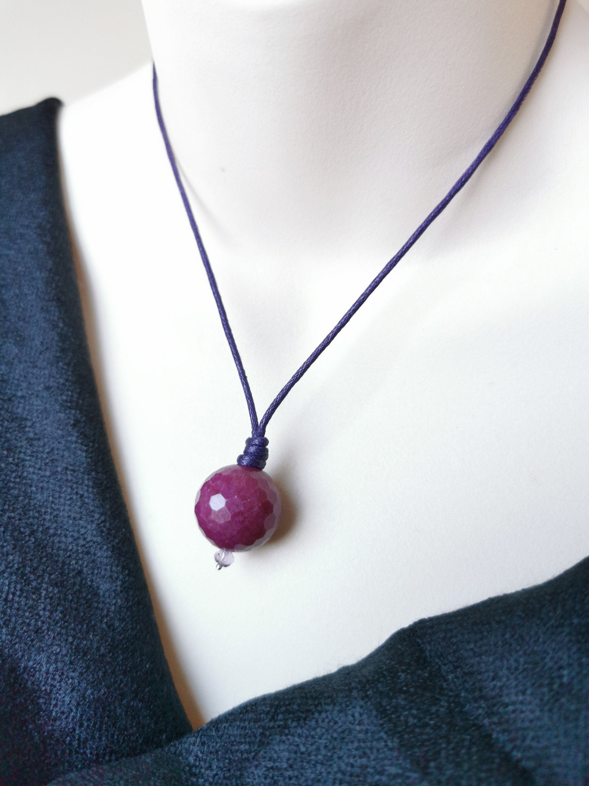 Large Faceted Purple Jade Pendant Adjustable Cord Necklace Etsy UK