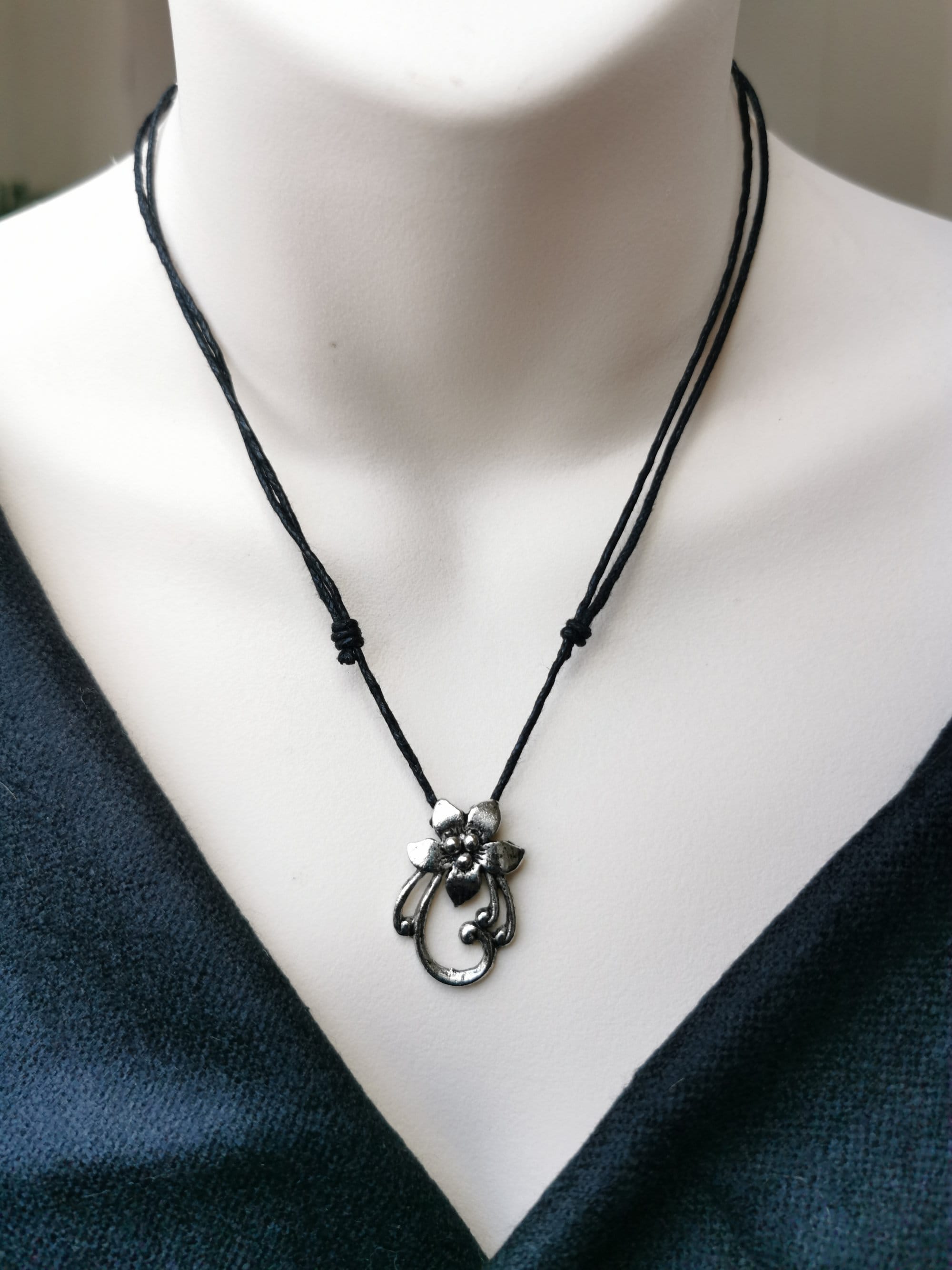 Adjustable Cord Necklace with Silvertone Pendant Gift for Etsy