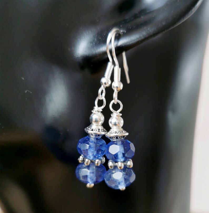 Blue Natural Quartz Crystal Earrings Blue Rondell Quartz Etsy
