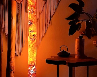 Handmade wooden floor lamp, boho style, veneer lamp for living room, poplar burl lamp, vintage accessories, tubelamps