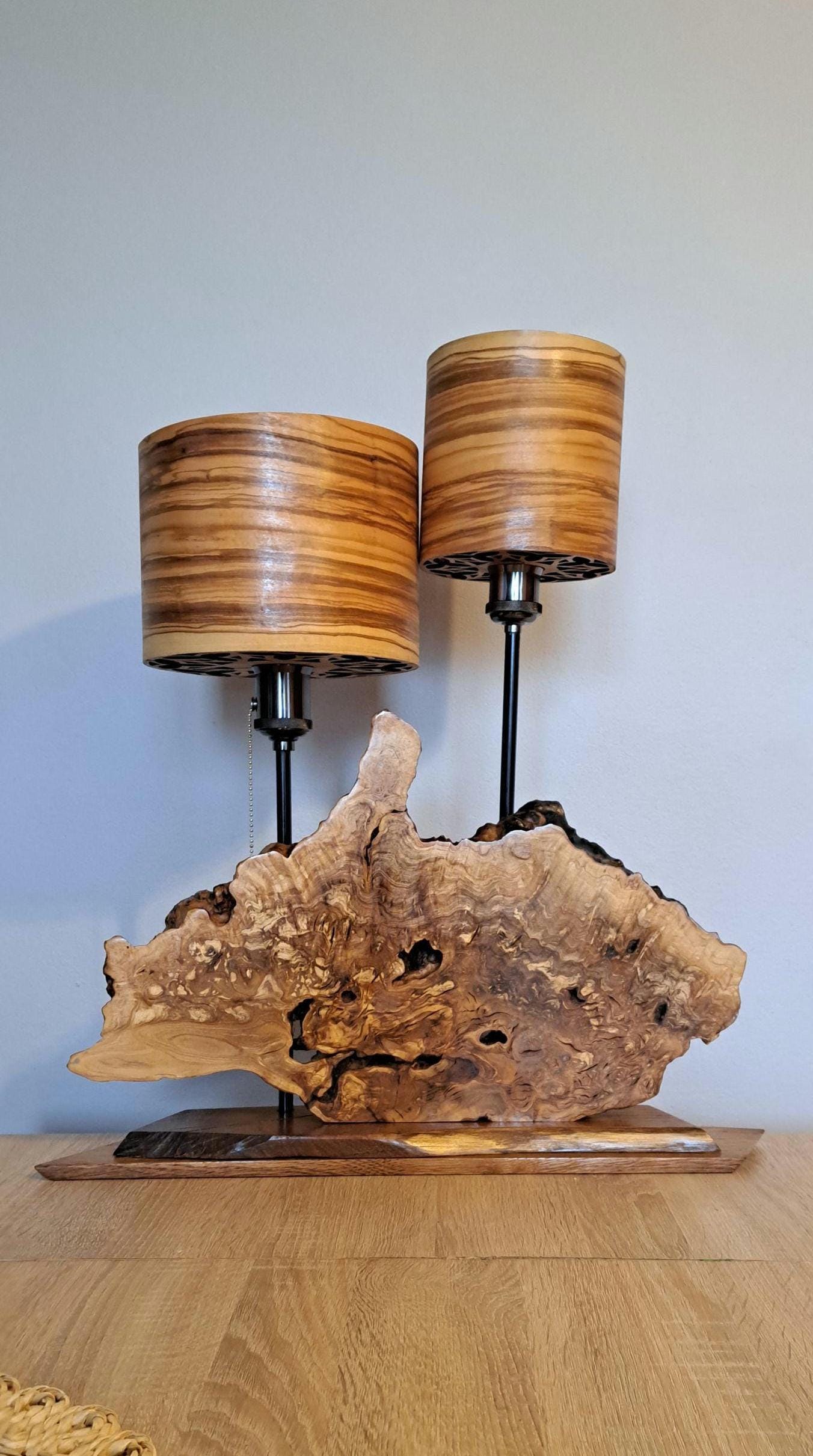 Wood Table Lamp - Olive Wood Lamp - Original Veneer Lamp