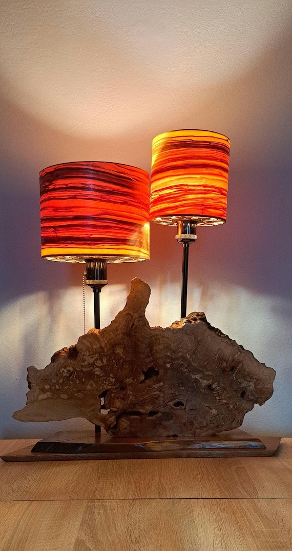 Wood Table Lamp - Olive Wood Lamp - Original Veneer Lamp