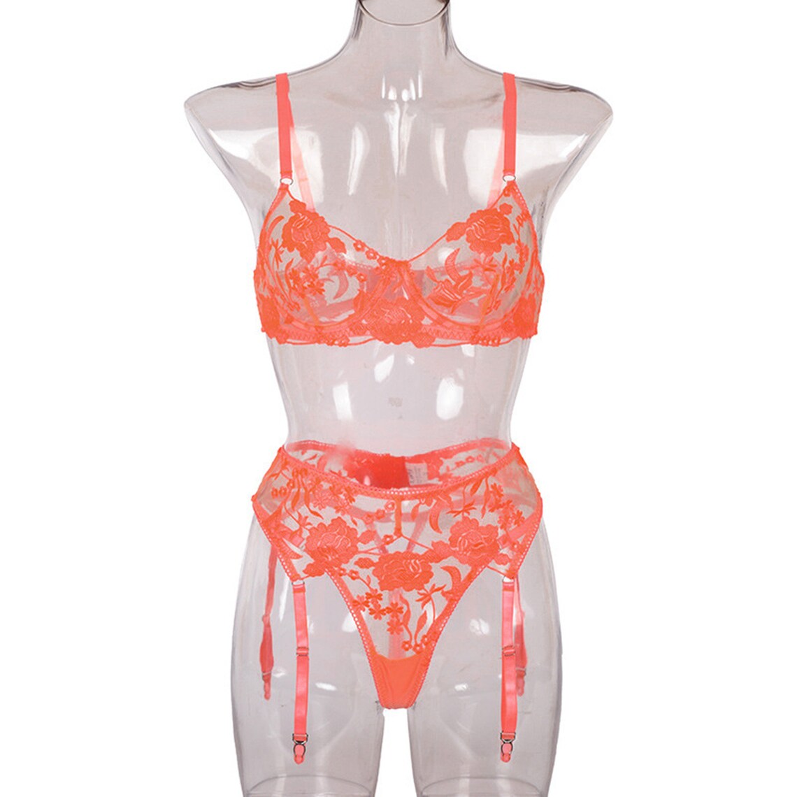 Fluorescent orange Erotic Lingerie Embroidered Lingerie Set Etsy
