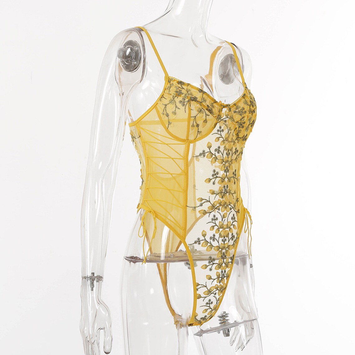 Yellow Lace Lingerie Set Embroidered Lingerie Cute Body Etsy