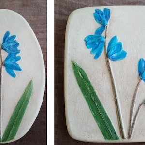 Bas relief wall art Mini painting Botanical plaster Small pictures Plaster wall decor Home decore Blue botanical art Snowdrop Relief art
