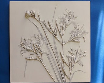 Handmade Botanical Plaster Wall Art: 3D Floral Bas-Relief