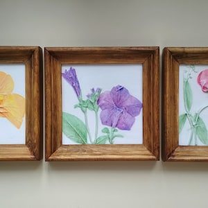 Framed wall art Botanical bas-relief 3 piece wall art Plaster wall art Triptych wall art French country cottage decor Wall art set