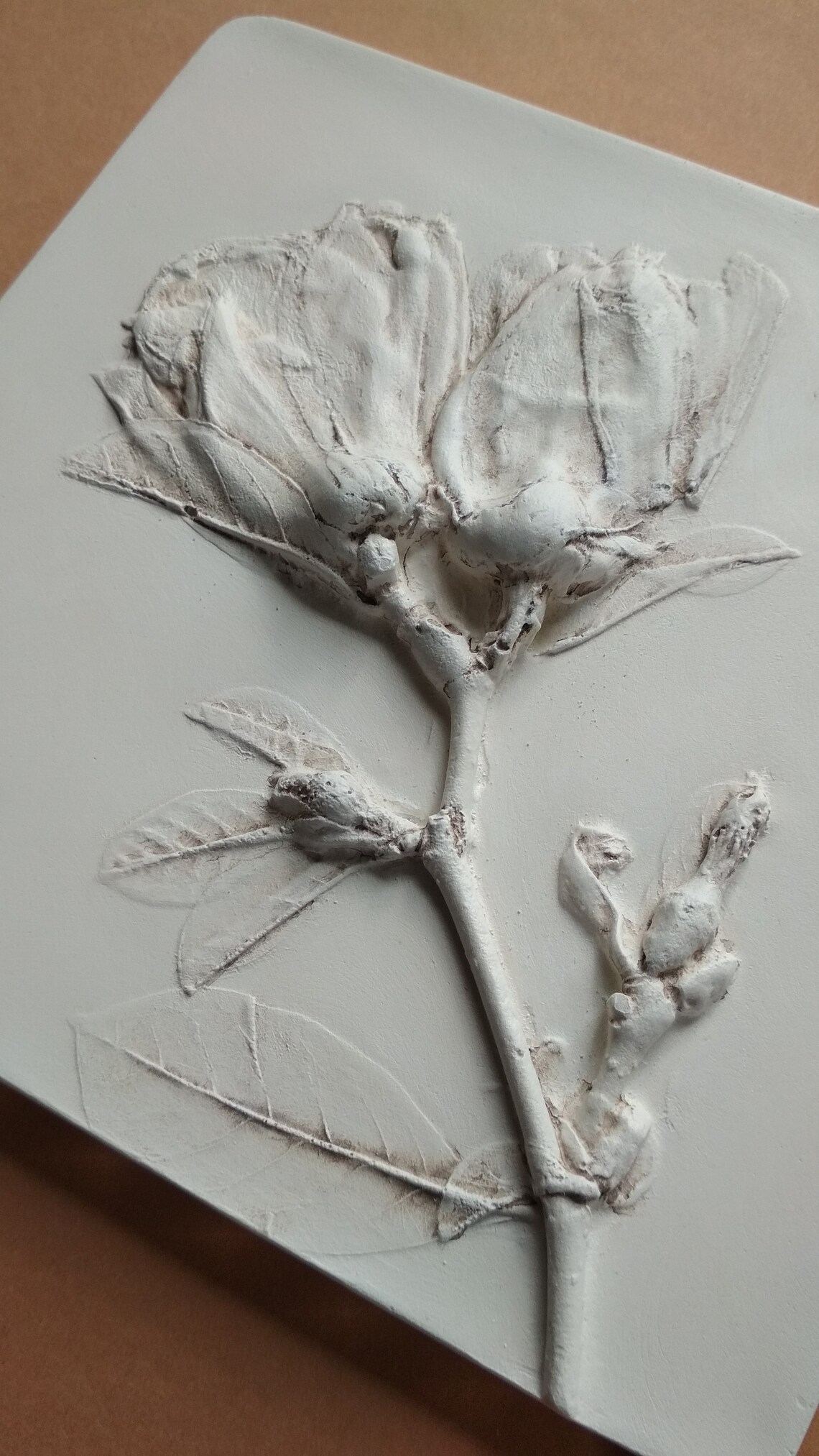 Basrelief Art 2 Piece Wall Art Plaster Decor Flower Relief Monochrome