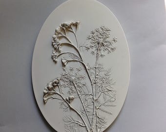 Botanical Plaster Wall Art: 3D Floral Bas Relief, Boho Decor