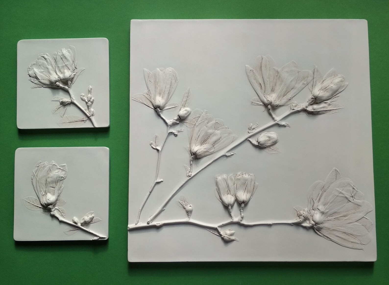 Botanical Basrelief Plaster Wall Art Set 3panel Wall Art Etsy