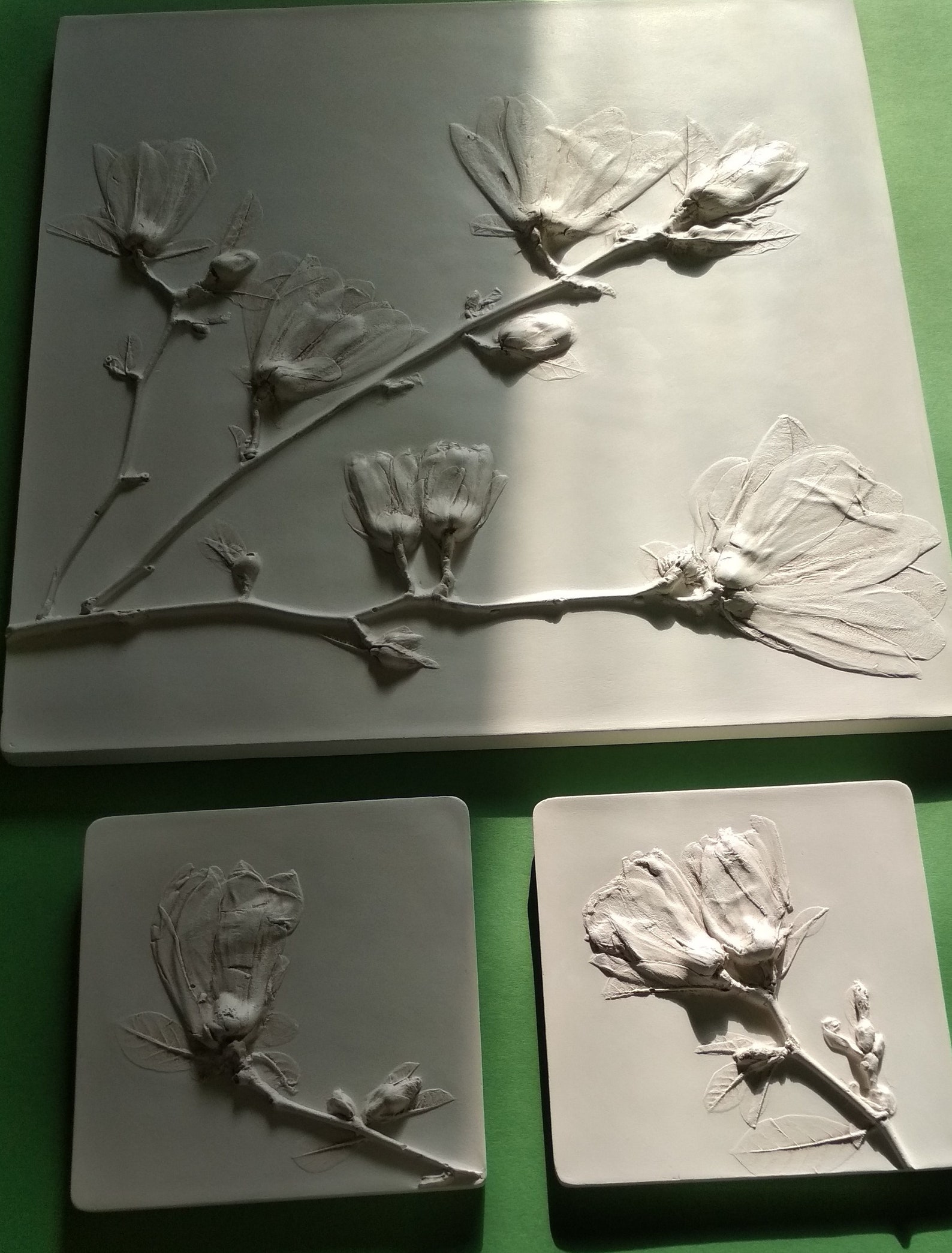 Botanical Basrelief Plaster Wall Art Set 3panel Wall Art Etsy