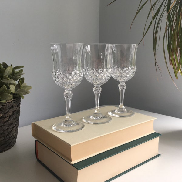 Vintage Set of 3 French Crystal Glasses / Vintage Crystal Wine Glasses / Vintage Wine Goblets / Vintage Glassware / Vintage Stemware