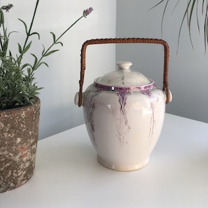 Vintage New Hall Pottery Biscuit Jar / Vintage Biscuit Barrel with Handle / Vintage Cookie Jar / Vintage Stoneware / Vintage Homeware