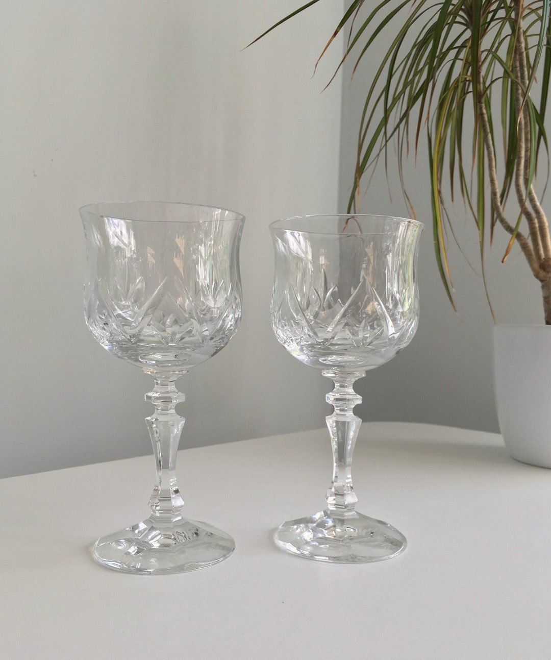 Vintage Large Crystal Wine Glasses / Vintage Water Glasses / Large Wine