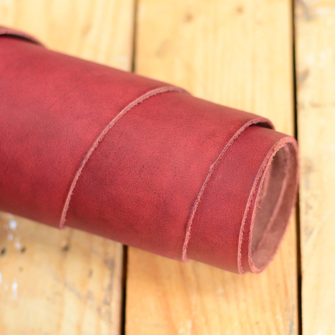 Real Side Leather Antiqued Burnside Color Cranberry Leather for Crafts and Small Leather Goods